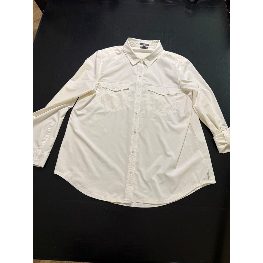 Eddie Bauer Womens Classic Fit Long Sleeve Button Down Shirt Cream Large